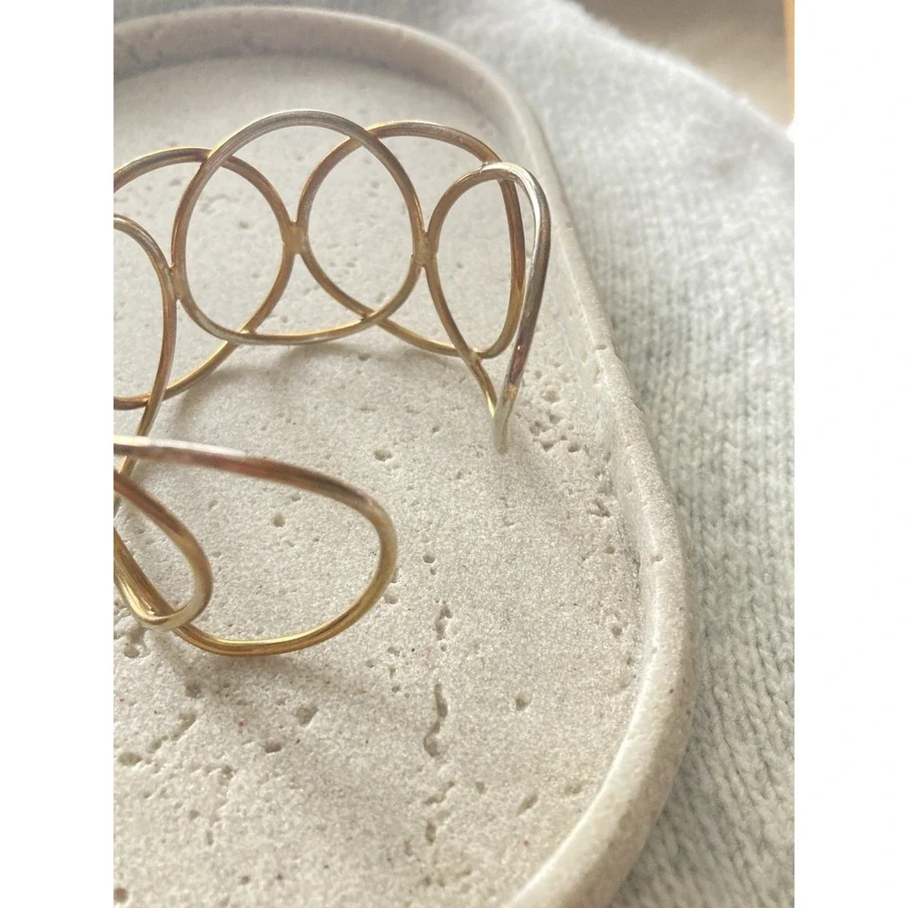 Tarnished Gold‎ Tone Cuff Bracelet Abstract Loop Sculptural Modernist Statement